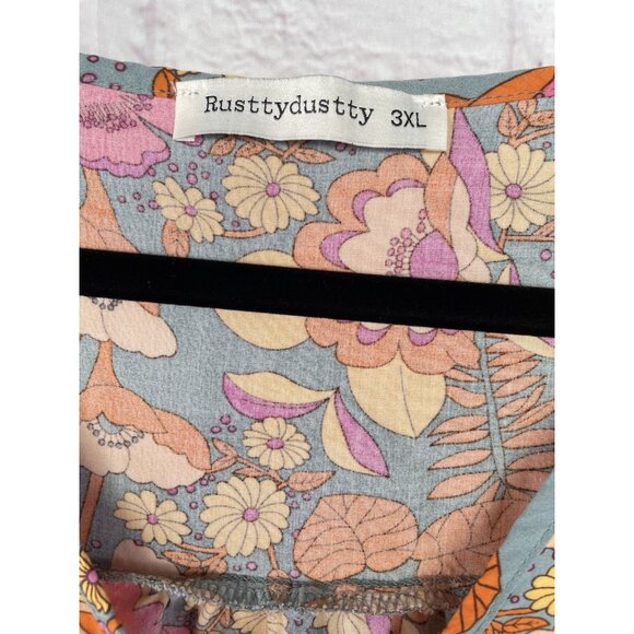 Rusttydustty Modern Bohemia Crush Floral Mini Dress Long Sleeve Viscose 3XL - Picture 15 of 16